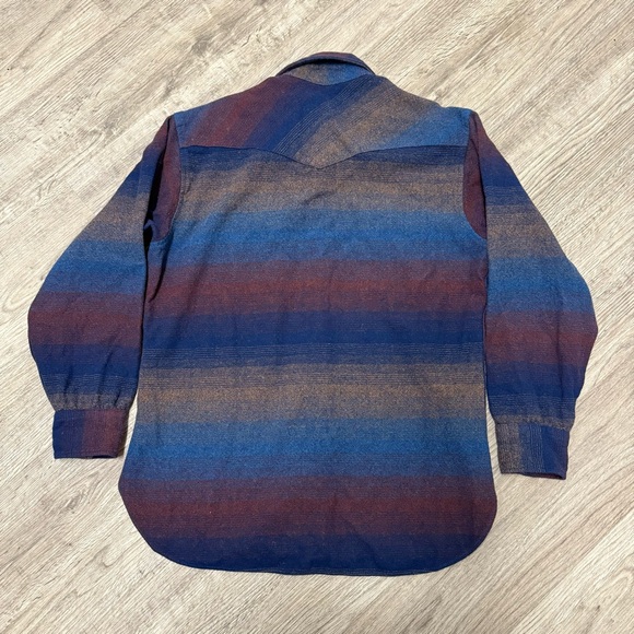 Vtg Pendleton Wool Brushpopper Western Shirt Pearl Snap Stripe USA Women’s LG - Picture 2 of 8